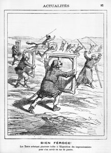 &39;Feroz!&39; Os turcos compram várias obras na Exposição Impressionista para serem usadas em caso de guerra, caricatura de &39;Le Charivari&39;, 28 de abril de 1877